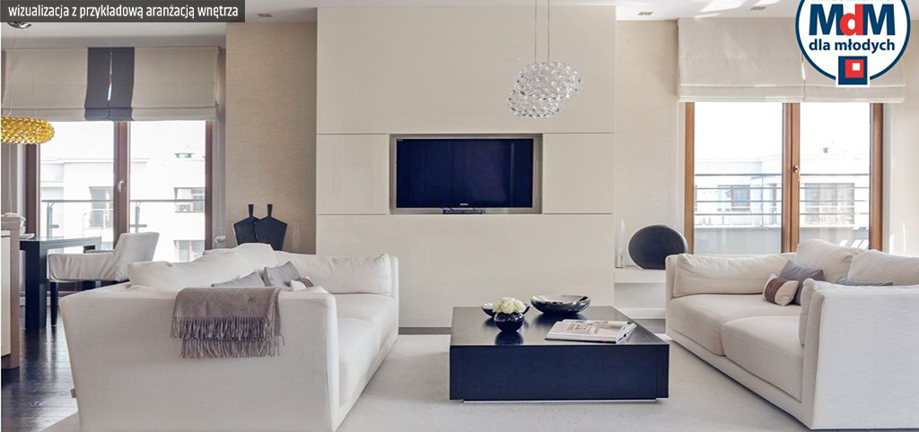 zdjęcie prezentuje wizualizację przykładowej aranżacji luksusowego apartamentu do sprzedaży w Legnicy