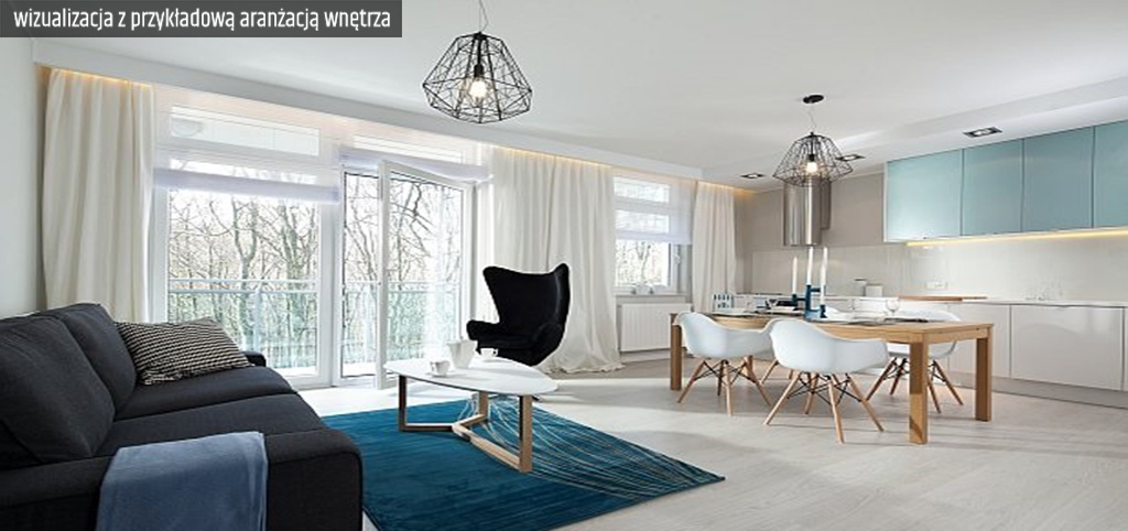 zdjęcie przedstawia wizualizację z przykładową aranżacją wnętrza luksusowego apartamentu na sprzedaż w Legnicy