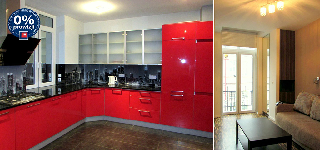 zdjęcie prezentuje kuchnię oraz fragment salonu w apartamencie do wynajęcia w Rzeszowie