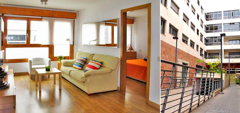 na zdjęciu ekskluzywny salon oraz apartamentowiec w Hiszpanii, w którym znajduje się oferowany na sprzedaż apartament